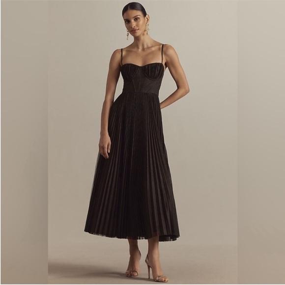 Anthropologie Hutch Dress Amara Tulle Bustier Midi in Chocolate Brown - Picture 2 of 9